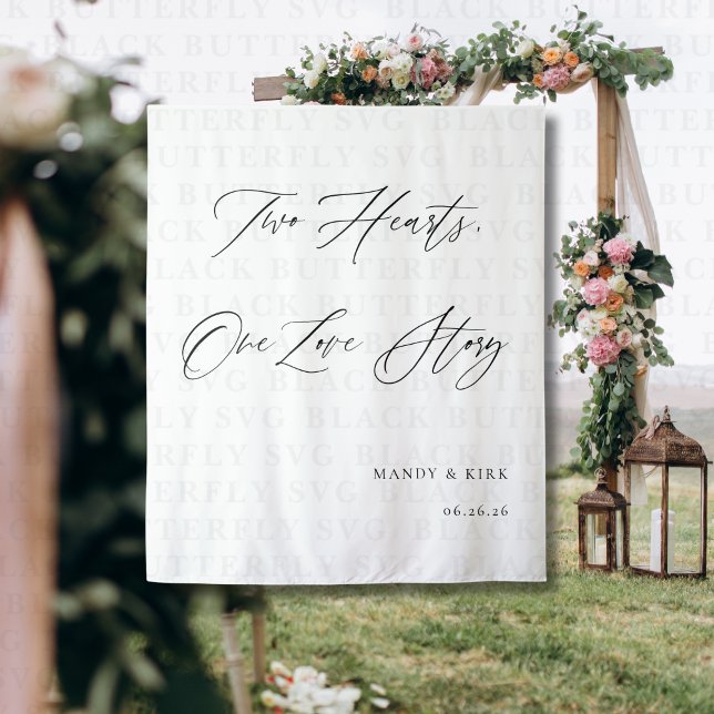 Two Hearts, One Love Story Wedding Backdrop Banner (Two Hearts One love story Wedding Backdrop banner)