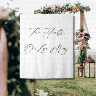 Two Hearts, One Love Story Wedding Backdrop Banner