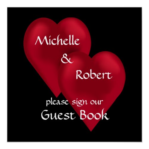 Two Hearts One Love Wedding Guest Book Poster