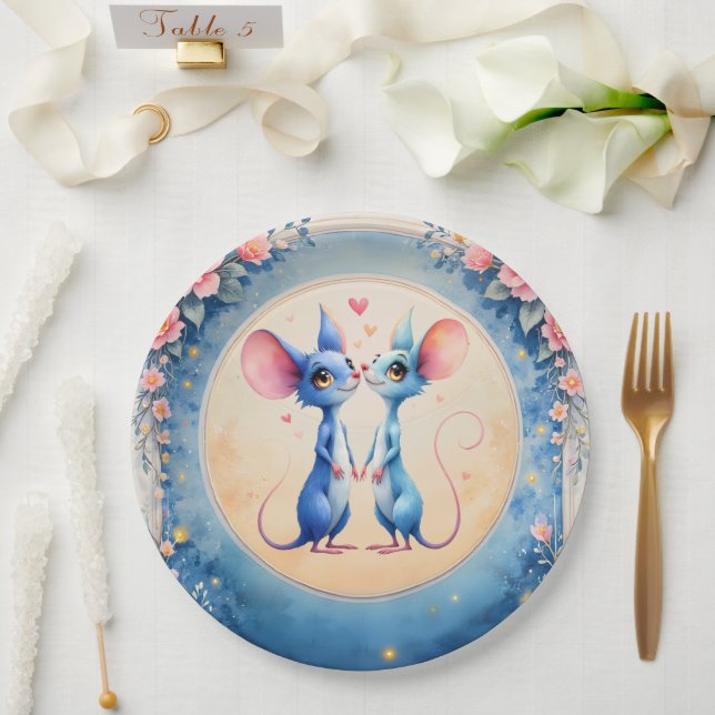 Two Hearts, One Love – Wedding Mice.  Paper Plates (Wedding)