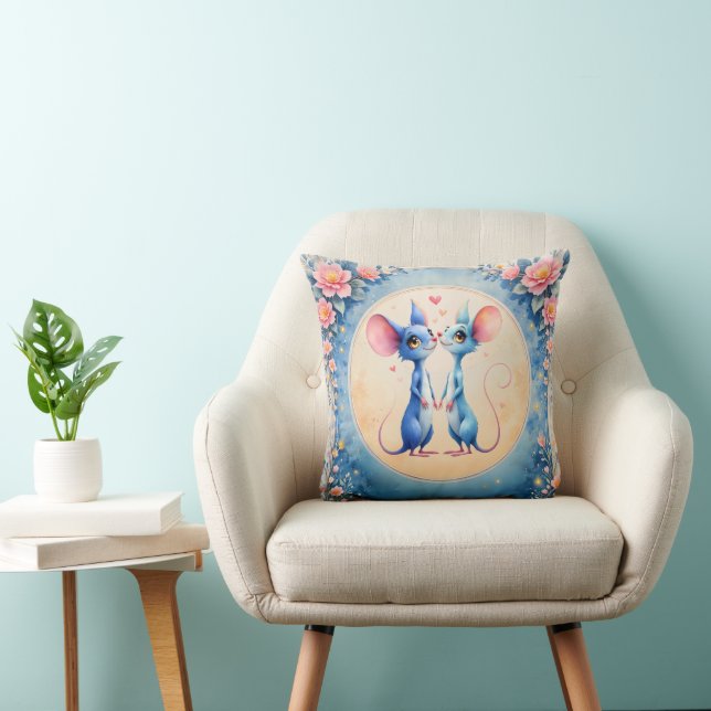 Two Hearts, One Love – Wedding Mice.  Throw Pillow (Chair)