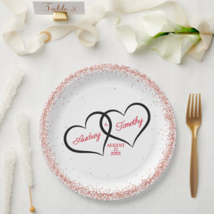 Two Hearts One Love Wedding Personalized Paper Plates