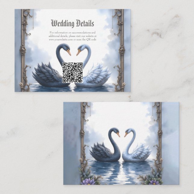 Two Hearts, One Reflection – Romantic Swan Wedding Enclosure Card (Front/Back)