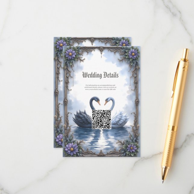 Two Hearts, One Reflection – Romantic Swan Wedding Enclosure Card (Front/Back In Situ)