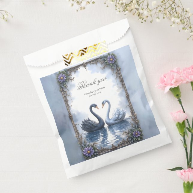 Two Hearts, One Reflection – Romantic Swan Wedding Favor Bag (Sealed)