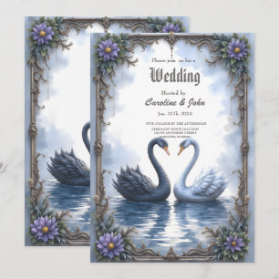 Two Hearts, One Reflection – Romantic Swan Wedding Invitation