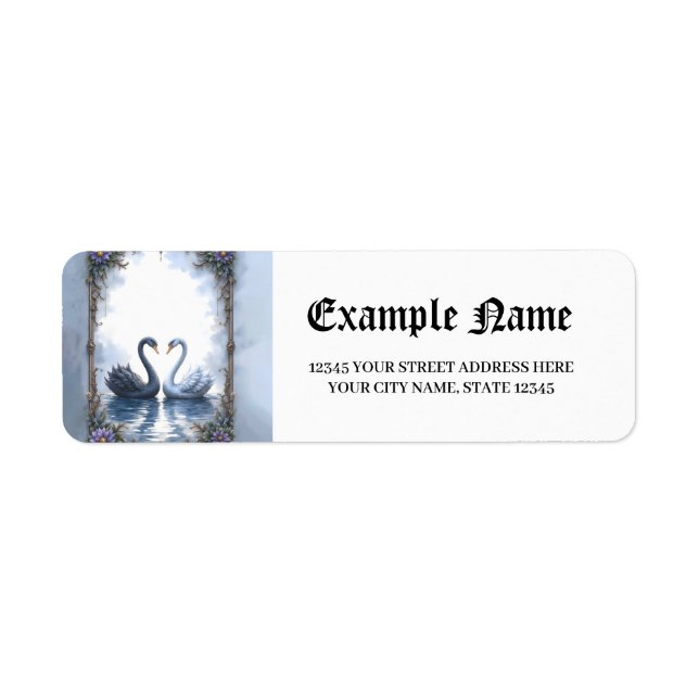Two Hearts, One Reflection – Romantic Swan Wedding Label (Front)