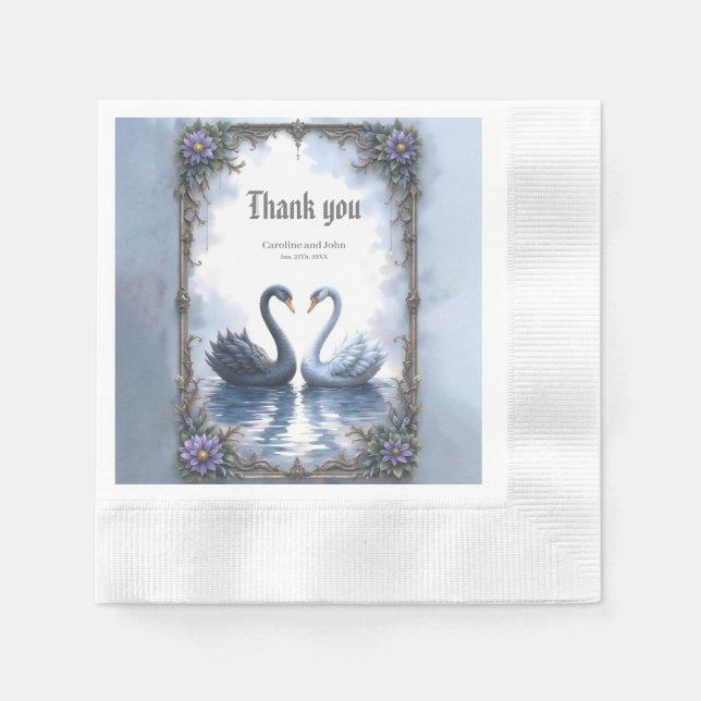 Two Hearts, One Reflection – Romantic Swan Wedding Napkins (Front)