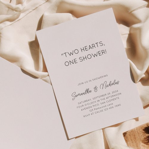 Two Hearts One Shower  Simple Couple Shower Invitation