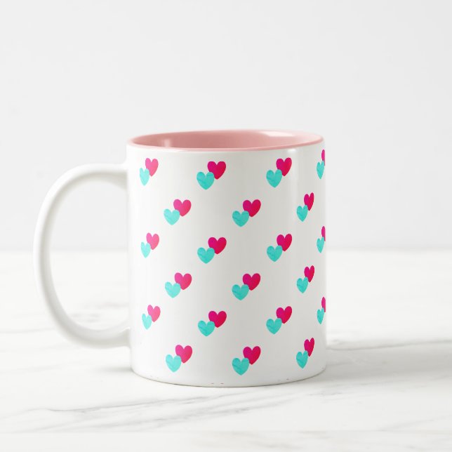 Two Hearts Pattern Two-Tone Coffee Mug (Left)