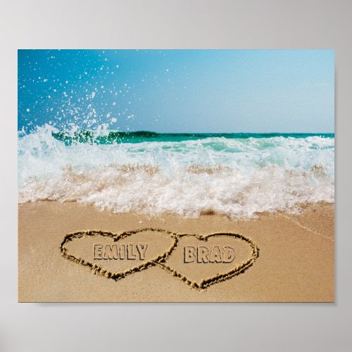 Two Hearts Personalized Names In Sand Picture Poster