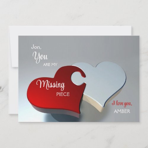 Two Hearts Puzzle Pieces Valentines Day Card