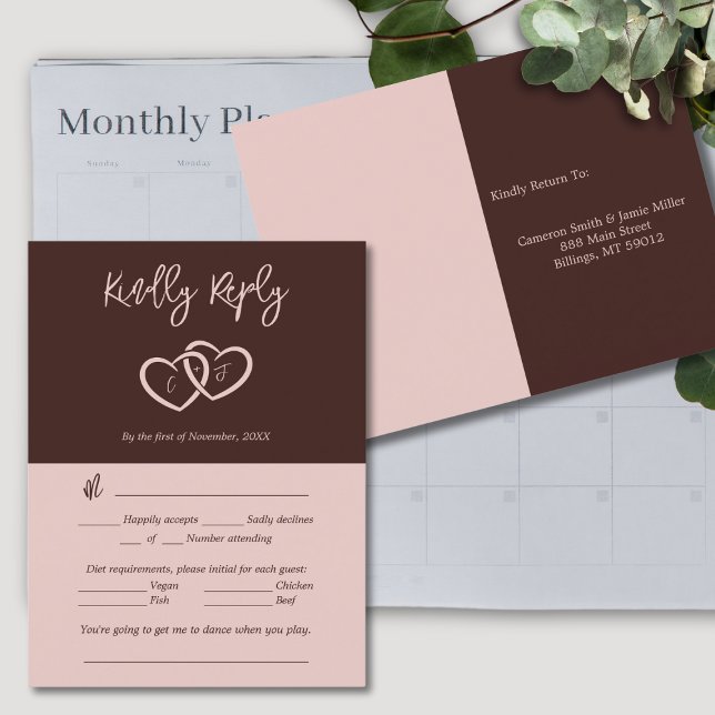 Two Hearts Red Attendance Preferance RSVP Card (Two Hearts Red Attendance Preference RSVP Card)