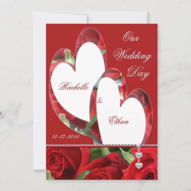 Two Hearts Red Rose  Wedding  Invitations (Front)