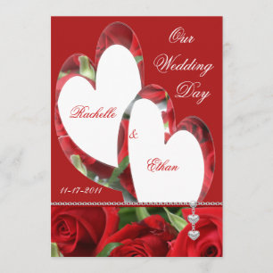 Two Hearts Red Rose Wedding Invitations