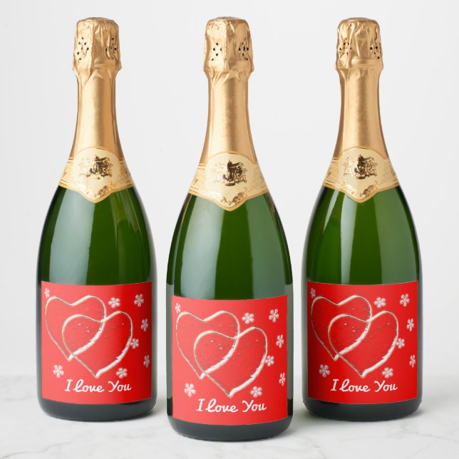 two  hearts,romantic wedding.Personalized Sparkling Wine Label (Bottles)