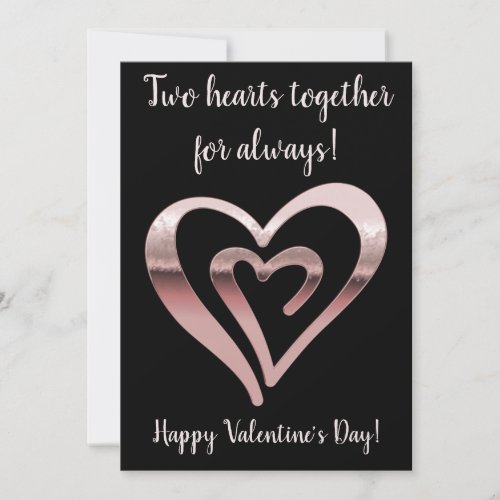 Two hearts rose gold black Valentines Day Holiday Card