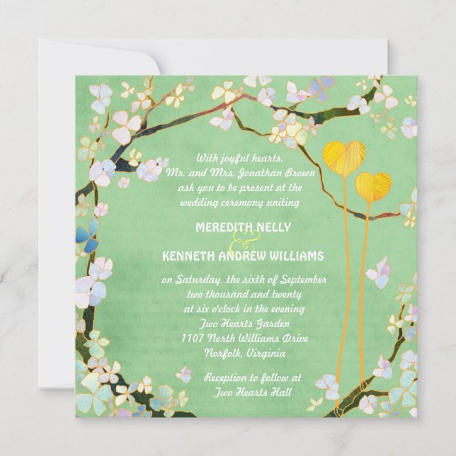 Two Hearts Rustic Pistachio Green Wedding Invitation (Front)