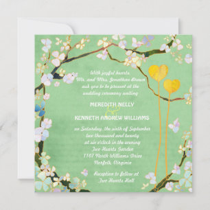 Two Hearts Rustic Pistachio Green Wedding Invitation