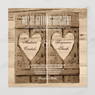 Two Hearts Rustic Wood Shutters Wedding Invitation