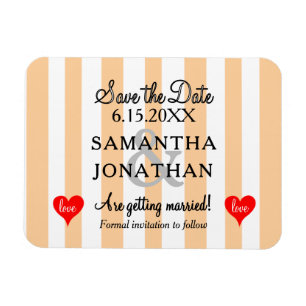 Two Hearts Sandy Beach White Stripes Wedding Magnet