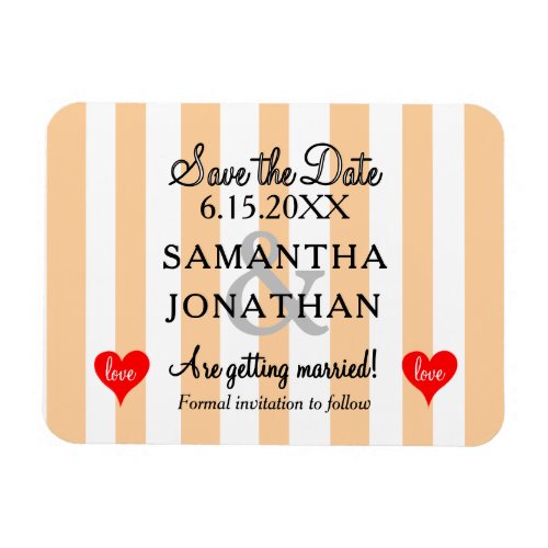 Two Hearts Sandy Beach White Stripes Wedding Magnet