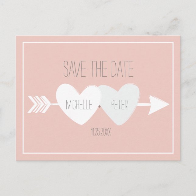 Two Hearts Save The Date Postcard (Front)