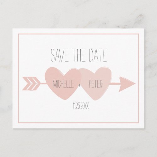 Two Hearts Save The Date Postcard white