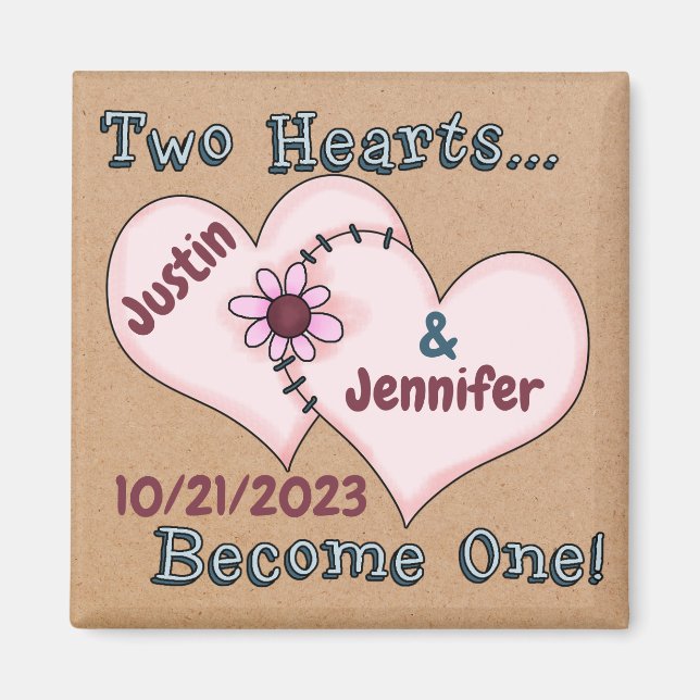Two Hearts Sewn Together Save the Date Magnet (Front)