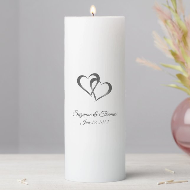 Two Hearts Silver Wedding Unity Pillar Candle (In Situ)