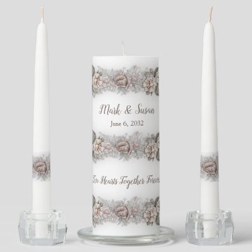 Two Hearts Together Forever Dreamy Watercolor Rose Unity Candle Set