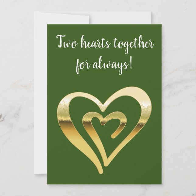 Two hearts together metallic gold green holiday card (Front)