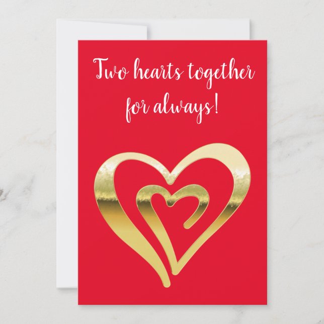 Two hearts together metallic gold red holiday card (Front)