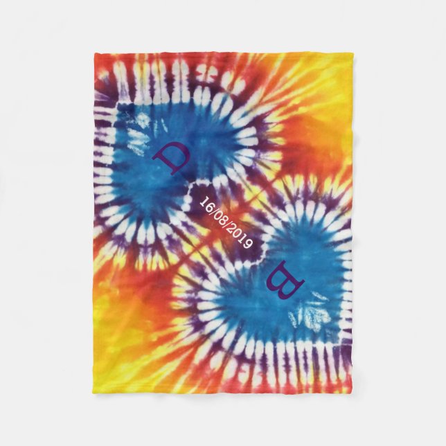 Two Hearts Together Tie Dye Wedding Personalized Fleece Blanket (Front)