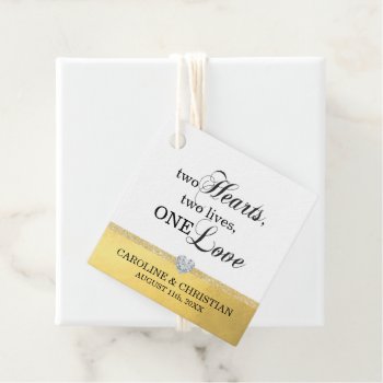 Two Hearts Two Lives One Love White Gold Wedding Favor Tags by UniqueWeddingShop at Zazzle