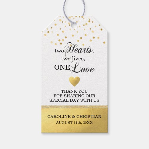 Two Hearts Two Lives One Love White Gold Wedding Gift Tags
