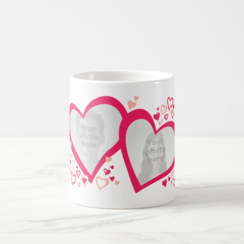 Two hearts valentine  wedding photos pink red mug