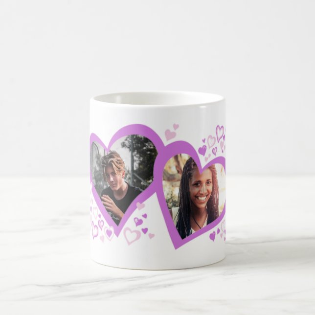 Two hearts valentine / wedding photos purple mug (Center)