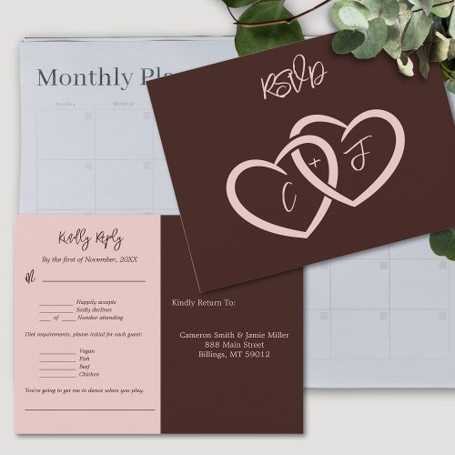 Two Hearts Wedding Menu Music Choice RSVP Card