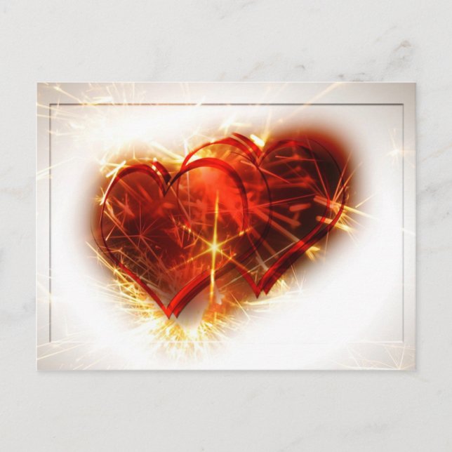 Two Hearts with Fireworks Postcard (Front)