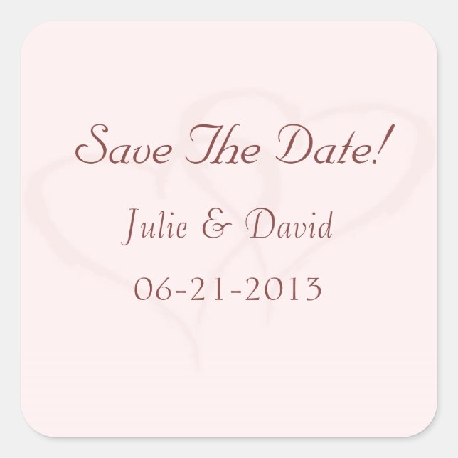 Two Hearts with Gray Border Save The Date Wedding Square Sticker (Front)