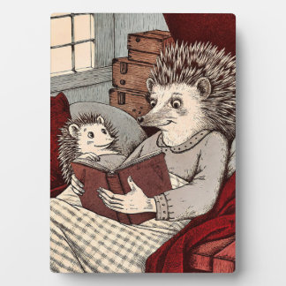 Two hedgehogs reading a book plaque