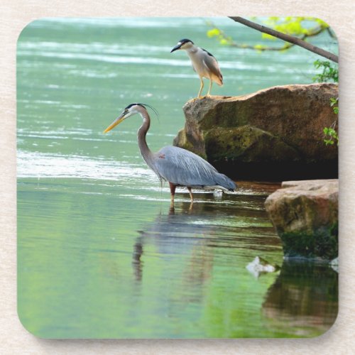 Two Herons by the River Beverage Coaster