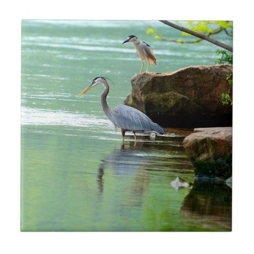 Two Herons by the River Ceramic Tile