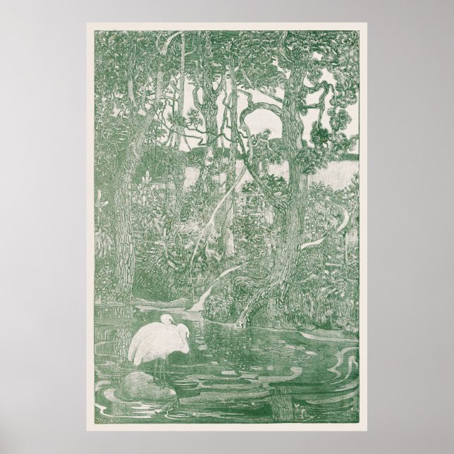 Two Herons in a Forest Pond Poster (Front)
