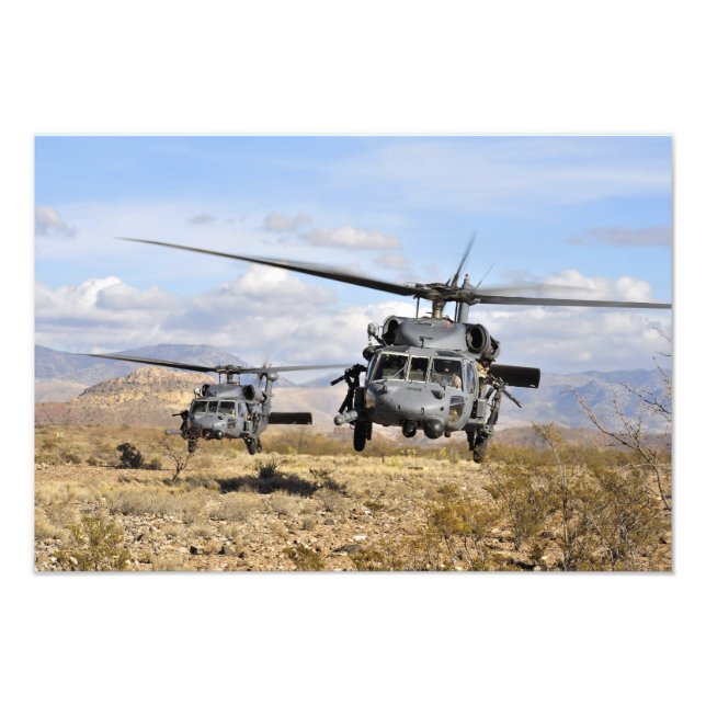 Two HH-60 Pavehawk helicopters preparing to lan Photo Print (Front)