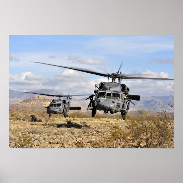 Two HH-60 Pavehawk helicopters preparing to lan Poster (Front)