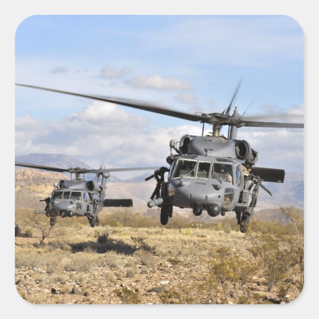Two HH-60 Pavehawk helicopters preparing to lan Square Sticker (Front)