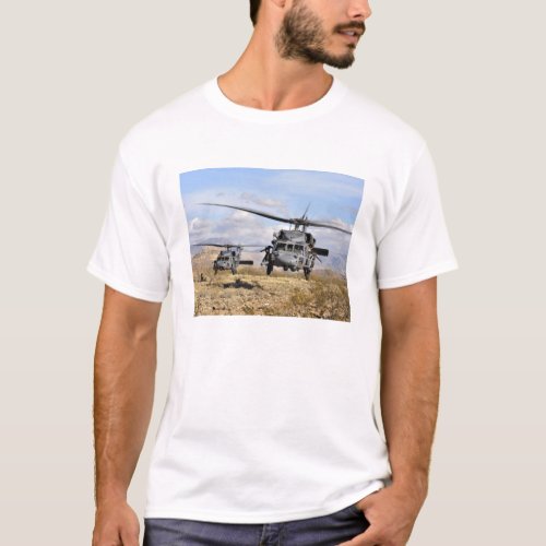 Two HH_60 Pavehawk helicopters preparing to lan T_Shirt