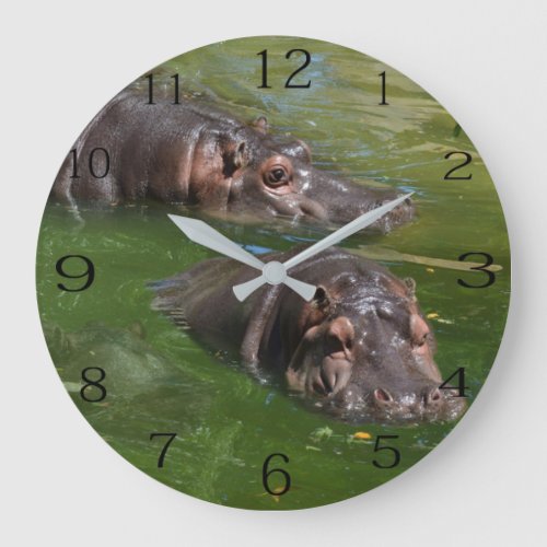 Two Hippos Swimming In Pond  Wall Clock